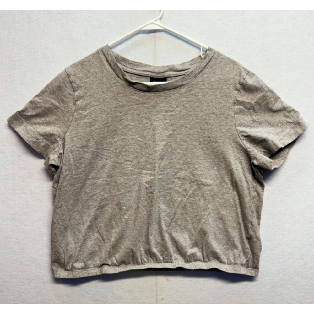 Who What Wear Short Sleeve Elastic Waist Cropped Top Tee Shirt Gray Size XXL